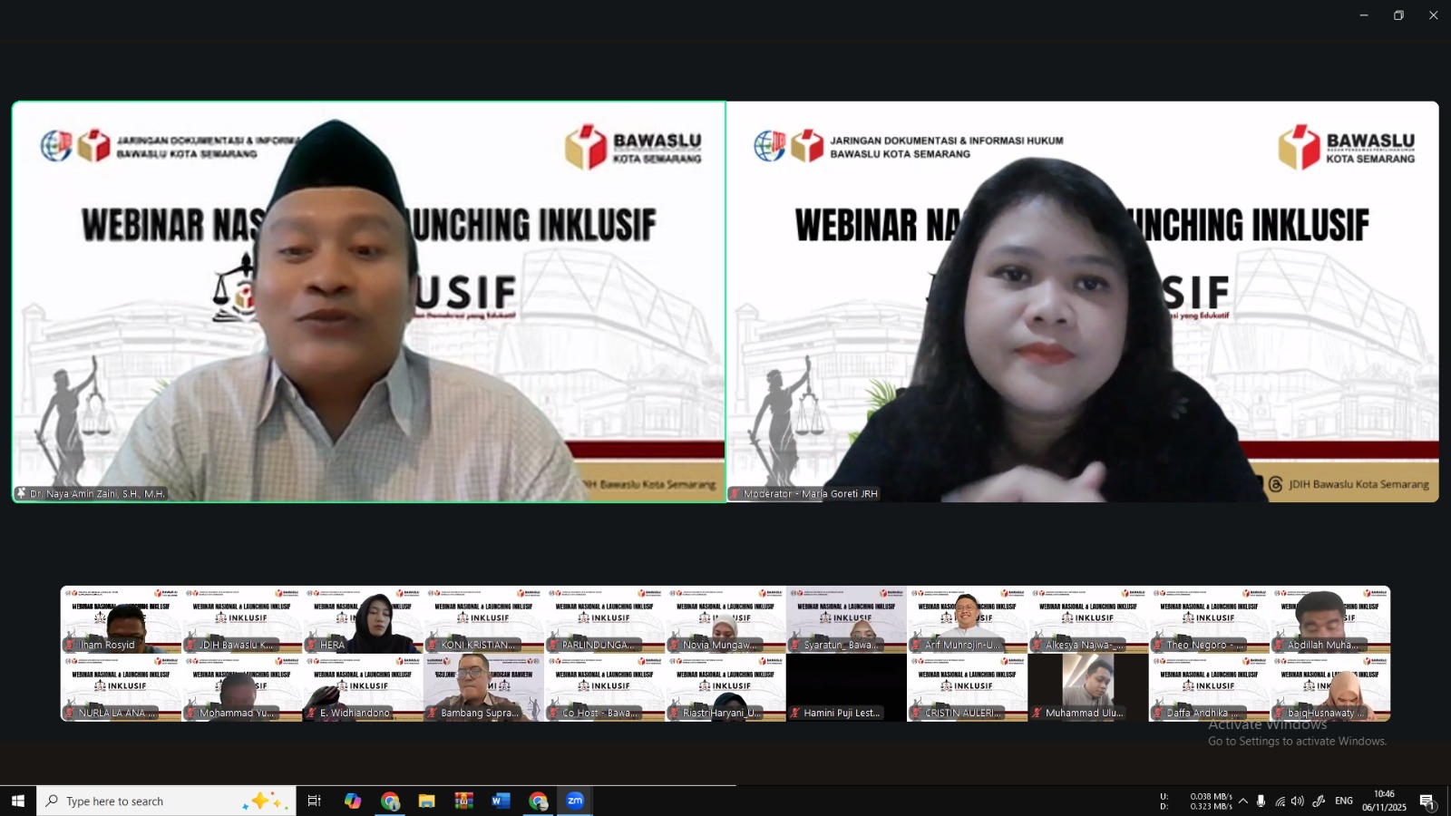 Webinar Nasional dengan Tema: Eksistensi Bawaslu dalam Menegakkan Keadilan Pemilu