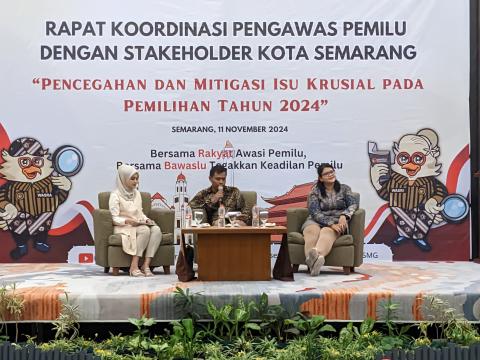 Rapat Koordinasi Pengawas Pemilu dengan Stakeholder yang bertema “Pencegahan dan Mitigasi Isu Krusial pada Pemilihan Tahun 2024” yang dilaksanakan pada Senin, 11/11/2024.