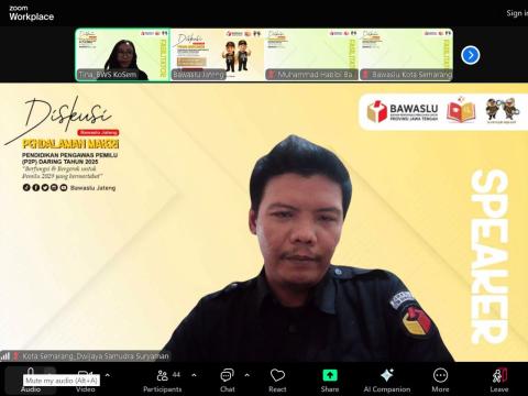Dwijaya Samudra Suryaman Anggota Bawaslu Kota Semarang menjadi narasumber dalam kegiatan P2P secara daring